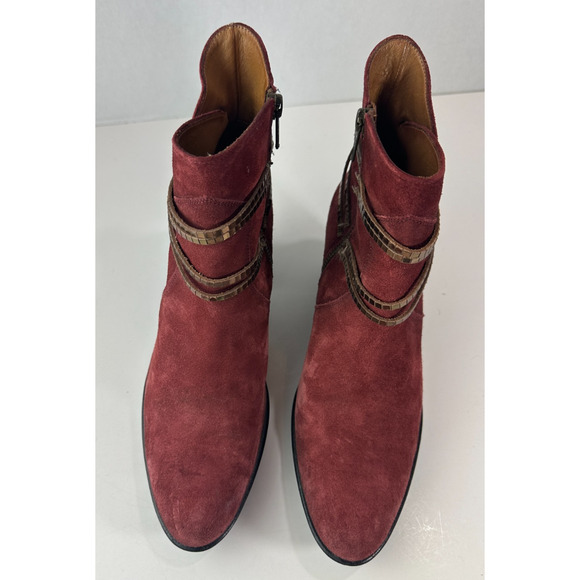 Sundance Suede Ankle Boots Size 39 US 8.5 - 9 Block Heel Burgundy Red Booties - Picture 16 of 16